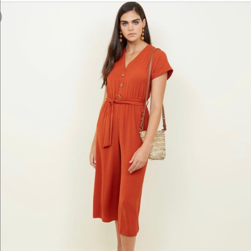 New Look Burnt Orange Cropped Jumpsuit - Size 12